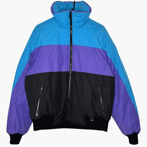 Vintage Fera Women Ski Coat 16 Black High Collar Puffer Bomber Apres Winter Snow